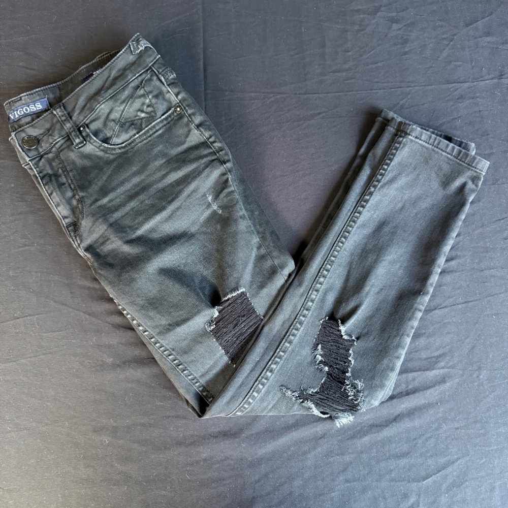 Vigoss Thompson Skinny Jeans Distressed Faded Black Ripped Denim Mens Size 29x25